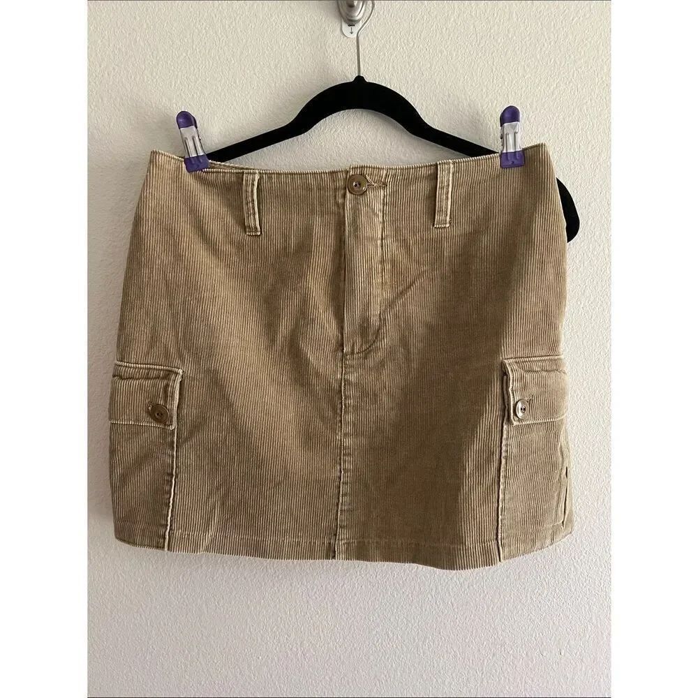 Vintage J.Crew Corduroy Cargo Mini Skirt Y2K Beige Utility Low Rise 90s 8